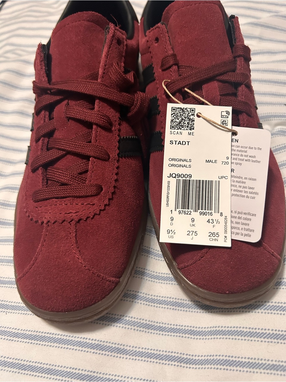 adidas Originals STADT Suede Sneakers - Burgundy with Black Stripes